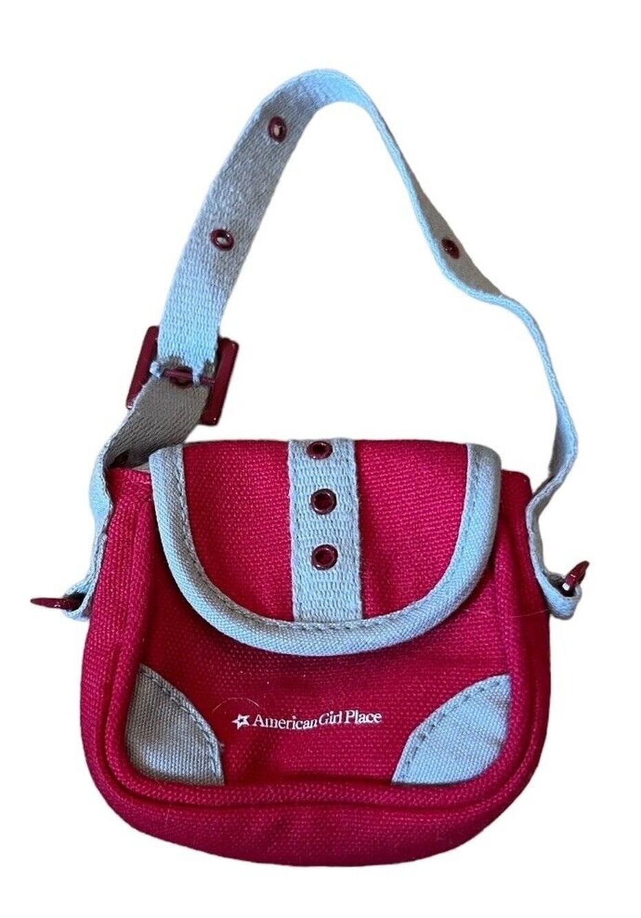 American Girl Doll place red Beige canvas purse doll size tote bag vintage 3x3”